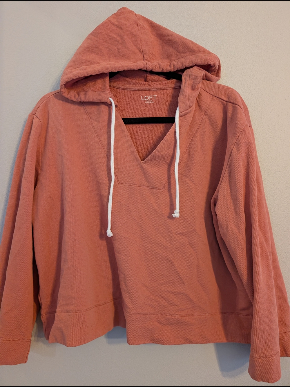 LOFT Coral-Pink Hooded V-Inset Pullover
